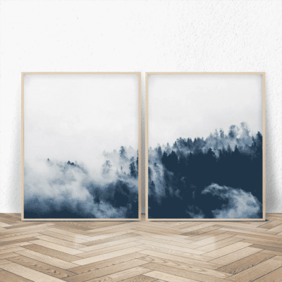 Set 2 Tablouri Peisaje, Padure in Ceata, Decor Interior