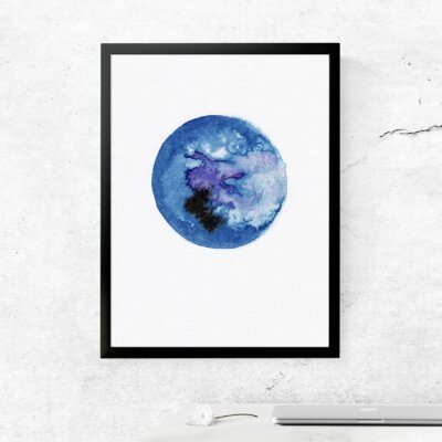 Alternative view of Blue Moon Watercolor Art, Tablou Trend