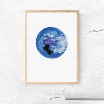 Blue Moon Watercolor Art, Tablou Trend