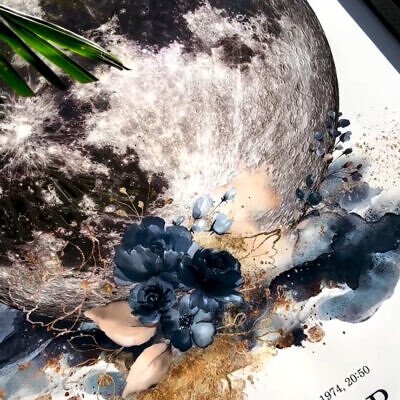 Alternative view of The Watercolor Moon, Tablou personalizat cu luna asa cum a aratat intr-o noapte speciala