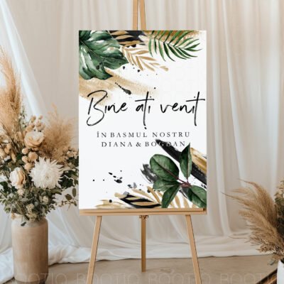 Watercolor Jungle Wedding - Semn pentru Nunta personalizat simplu sau cu lista invitatilor