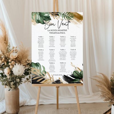 Alternative view of Watercolor Jungle Wedding - Semn pentru Nunta personalizat simplu sau cu lista invitatilor