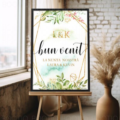 Gold Flowers - Semn pentru Nunta personalizat simplu sau cu lista invitatilor