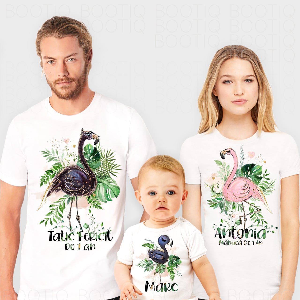 Flamingo Family - Set Tricouri personalizate pentru taiere mot sau petrecere copii - Bootiq The Magic Sky - Harta Stelelor - Original Premium Gift