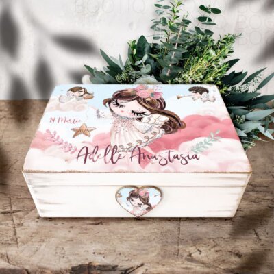 Trusou Botez Love Angels - Cutie din Lemn Personalizata pentru Botez