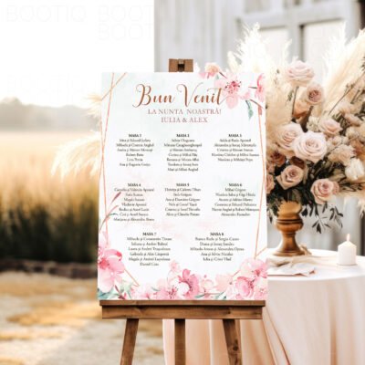 Alternative view of Pink Blossom Watercolor - Semn pentru Nunta personalizat simplu sau cu lista invitatilor