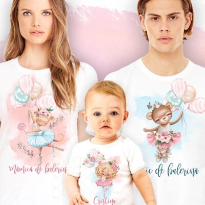 Pink Ballerina - Set Tricouri personalizate pentru taiere mot sau botez