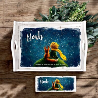 The Little Prince Tava personalizata cu harta stelelor si ilustratii watercolor Micul Print
