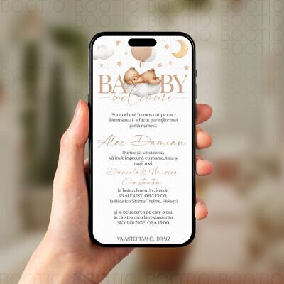 Welcome Teddy - Invitatie Digitala Aniversare Bebe