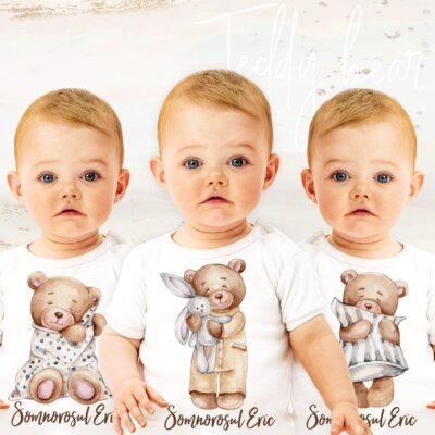 Set 3 Body-uri Personalizate Bebe - Teddy bear sleepy