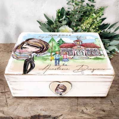 Cutie din lemn Handmade My Teacher Box - Cutie Amintiri din Lemn Personalizata pentru educatoare, invatatoare sau profesoara