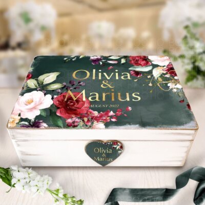 Cutie de Dar Nunta Emerald Green - Cutie din Lemn Personalizata pentru Nunta