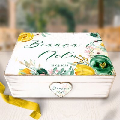 Cutie de Dar Nunta Green Flowers - Cutie din Lemn Personalizata pentru Nunta