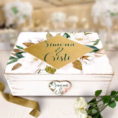 Cutie de Dar Nunta White Gold Wedding Box - Cutie din Lemn Personalizata pentru Nunta