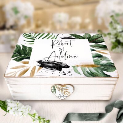 Cutie de Dar Nunta Watercolor Jungle - Cutie din Lemn Personalizata pentru Nunta