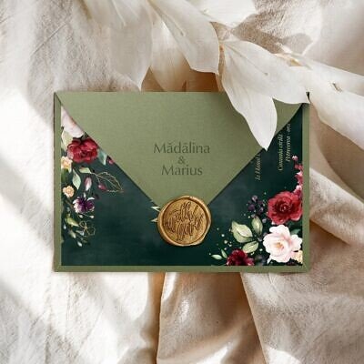 Alternative view of Invitatie de Nunta Handmade Emerald Green & Gold Wedding - Meniu Nunta, Placecard Nunta in acelasi stil