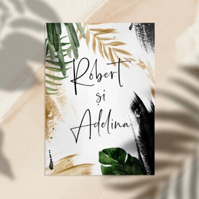 Invitatie de Nunta Handmade Watercolor Jungle Wedding - Meniu Nunta, Placecard Nunta in acelasi stil