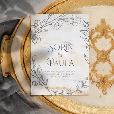 Invitatie de Nunta Handmade Delicate Blossom - Meniu Nunta, Placecard Nunta in acelasi stil