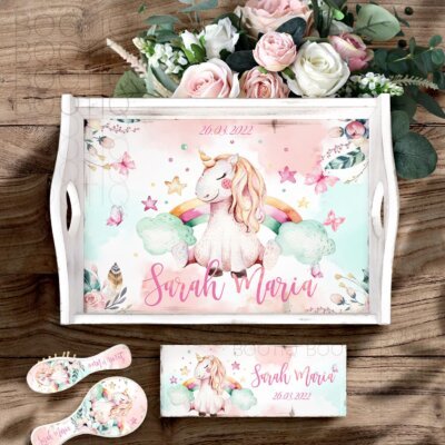 Tavita Mot Unicorn Dreams - Set Aniversar 1 An Tava Mot Personalizata si Cutiuta Prima Suvita