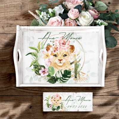 Tavita Mot Savanna Lion - Set Aniversar 1 An Tava Mot Personalizata si Cutiuta Prima Suvita