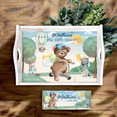 Tavita Mot Baby Bear and friends -  Set Aniversar 1 An Tava Mot Personalizata si Cutiuta Prima Suvita