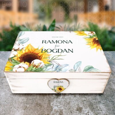 Cutie de Dar nunta Sunflower Love- Cutie din Lemn Personalizata pentru Nunta