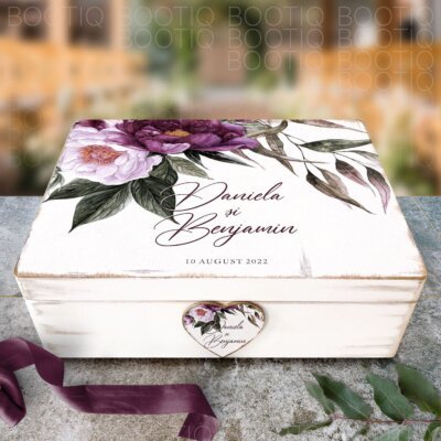 Cutie Dar Nunta Soft Peony- Cutie din Lemn Personalizata pentru Nunta