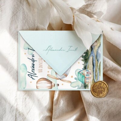 Alternative view of Invitatie Botez sau Aniversare Handmade - Aviator Lovely bear | Invitatie Digitala, Placecard Botez & Meniu Botez in acelasi stil