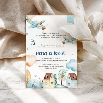 Alternative view of Invitatie Botez sau Aniversare Handmade - Fly Little Boy | Invitatie Digitala, Placecard Botez & Meniu Botez in acelasi stil