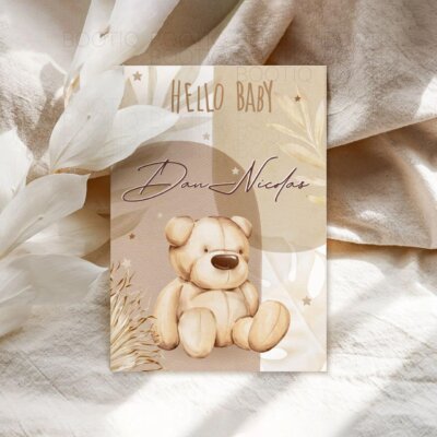 Invitatie Botez Handmade sau Digitala - Bohemian Baby | Invitatie Digitala, Placecard Botez & Meniu Botez in acelasi stil
