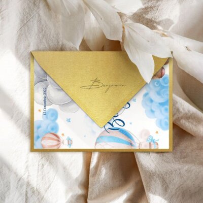 Alternative view of Invitatie Botez sau Aniversare Handmade - Teddy in the Sky | Invitatie Digitala, Placecard Botez & Meniu Botez in acelasi stil