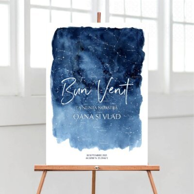 Watercolor Night Sky - Semn pentru Nunta personalizat simplu sau cu lista invitatilor