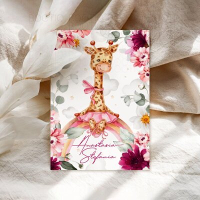 Invitatie Botez sau Aniversare Handmade - Girafa Simpatica | Invitatie Digitala, Placecard Botez & Meniu Botez in acelasi stil