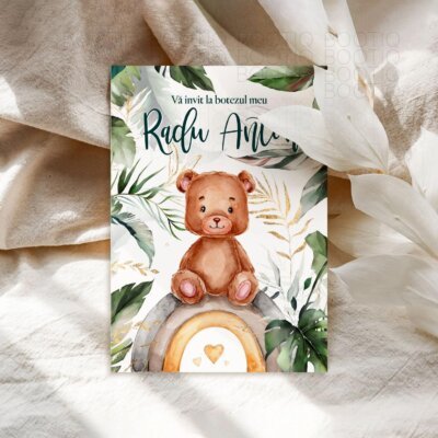 Invitatie Botez sau Aniversare Handmade - A perfect Teddy | Invitatie Digitala, Placecard Botez & Meniu Botez in acelasi stil