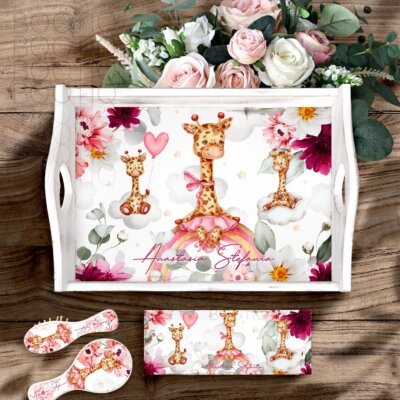 Tavita Mot Girafa Simpatica - Set Aniversar 1 An Tava Mot Personalizata si Cutiuta Prima Suvita