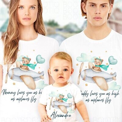 Aviator Lovely Bear Family - Set Tricouri personalizate aniversare, botez, turta