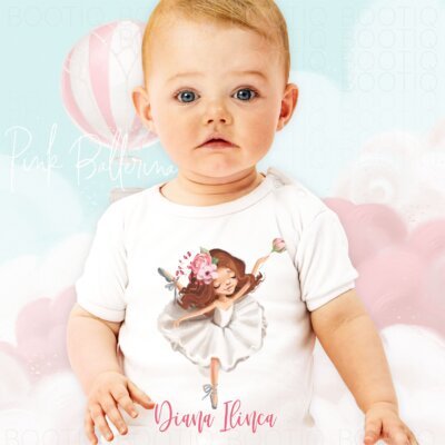 Body Personalizat Bebe - Pink Ballerina Brunette