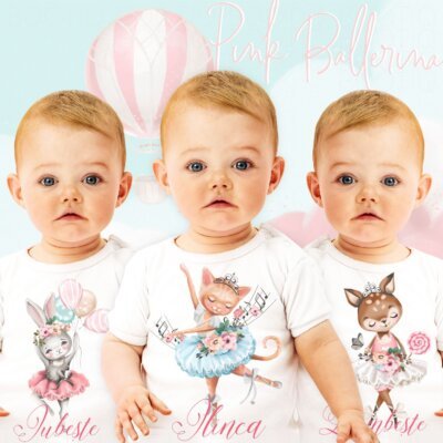 Set 3 Body-uri Personalizate Bebe - Pink ballerina and friends