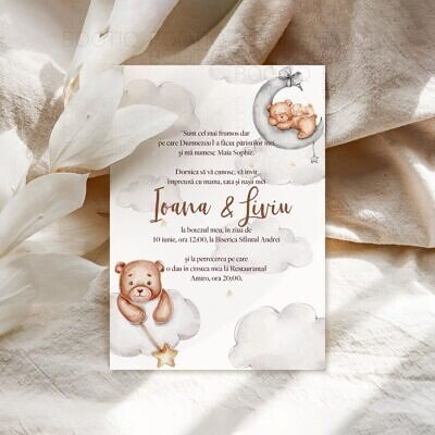 Alternative view of Invitatie Botez sau Aniversare Handmade - Balloon Teddy | Invitatie Digitala, Placecard Botez & Meniu Botez in acelasi stil
