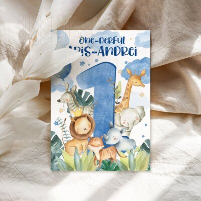 Invitatie Botez sau Aniversare Handmade - Safari Baby | Invitatie Digitala, Placecard Botez & Meniu Botez in acelasi stil