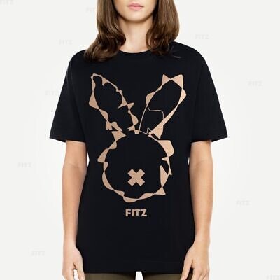 FITZ Oversize Black Tshirt Electric Gold Bunny