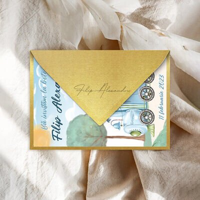 Alternative view of Invitatie Botez sau Aniversare Handmade - Go little boy | Invitatie Digitala, Placecard Botez & Meniu Botez in acelasi stil