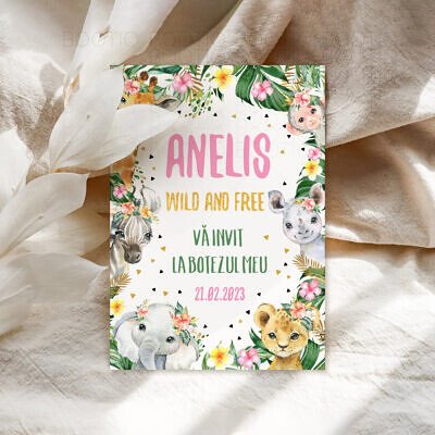 Invitatie Botez sau Aniversare Handmade - Wild and free girls | Invitatie Digitala, Placecard Botez & Meniu Botez in acelasi stil