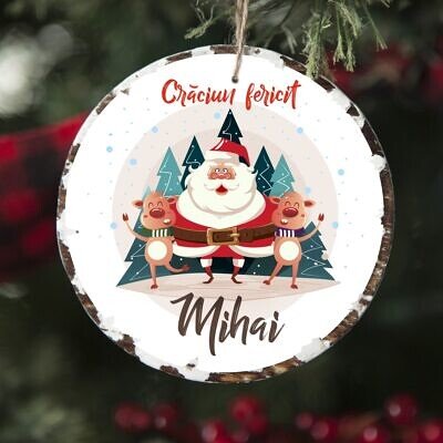 Santa Tree Friends - Decoratiune din Lemn pentru pomul de Craciun personalizata cu mesajul si numele copilului tau