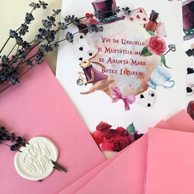Alice in Wonderland - Invitatie botez fata verso Alice in Tara Minunilor