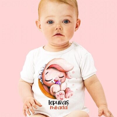 Iepuras somnoros - Body personalizat cadou pentru botez sau taiere mot