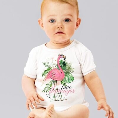Body Personalizat Bebe - Watercolor Flamingo Tropical