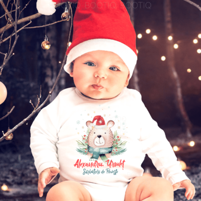 Alternative view of Micul Ursulet - Body personalizat din bumbac bebelus cu tematica Craciun
