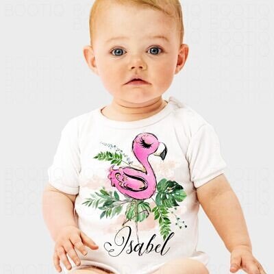 Body Personalizat Bebe - Watercolor Mini Flamingo