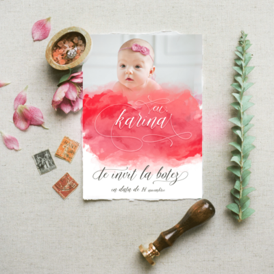 Invitatie botez pentru fetite - Pink Love